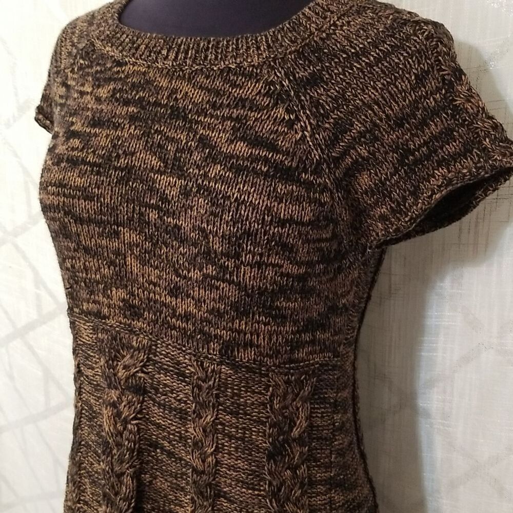 Sweater Dress Womens Medium Brown Marbled Knit Fall Winter Stretch Flared Y2K - Picture 2 of 7